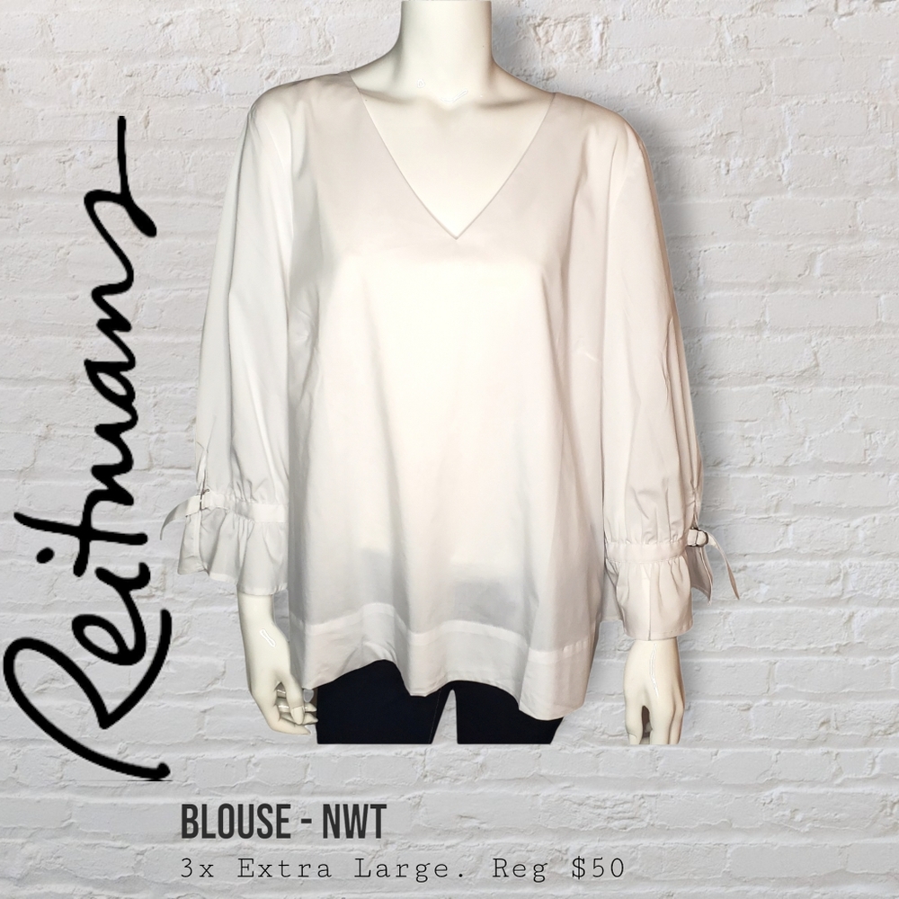 Reitmans Ruffle-Sleeve White Blouse Women's Plus Size 3X